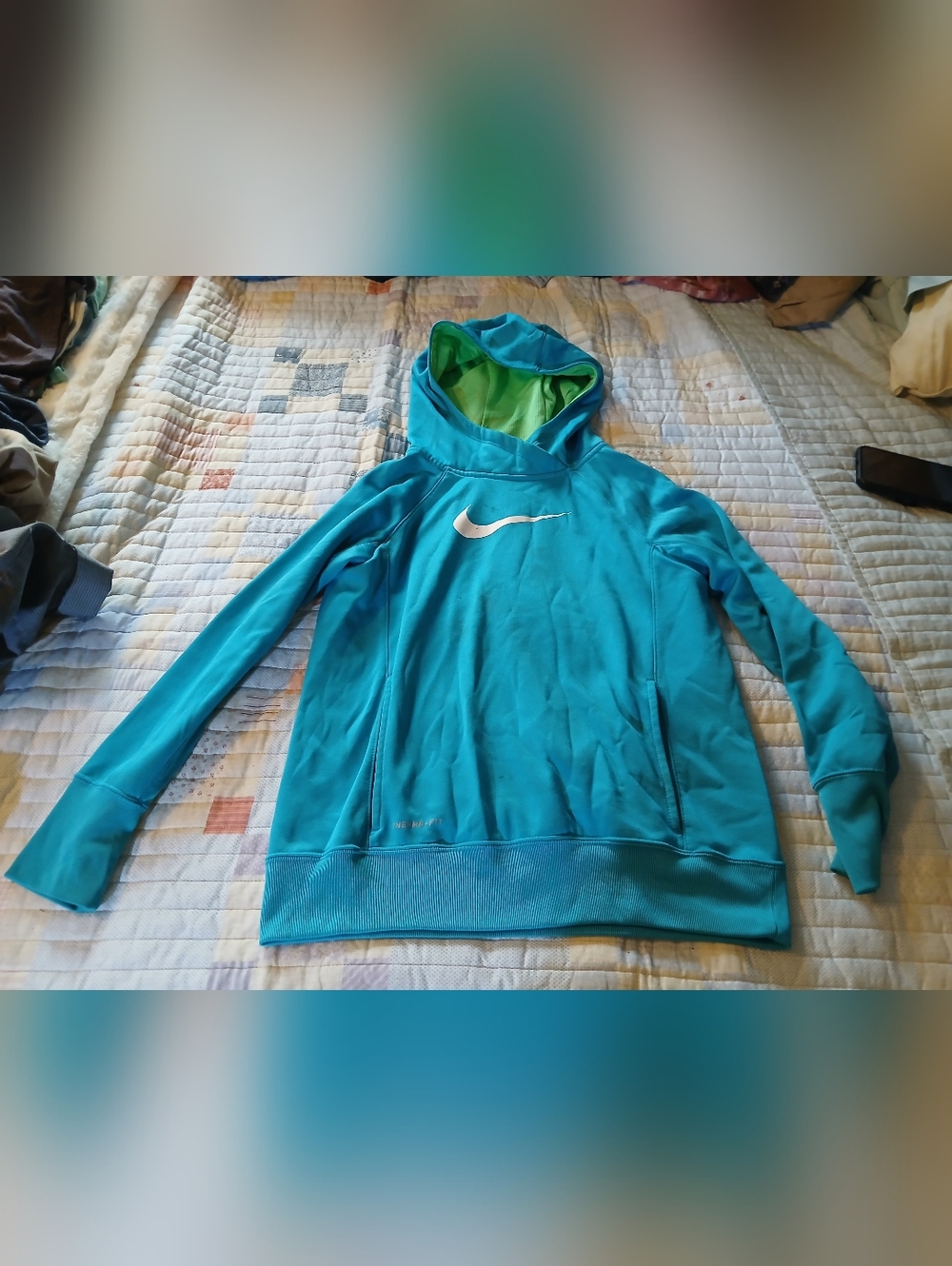 Nike Teal Therma-FIT Hoodie with Lime Accent